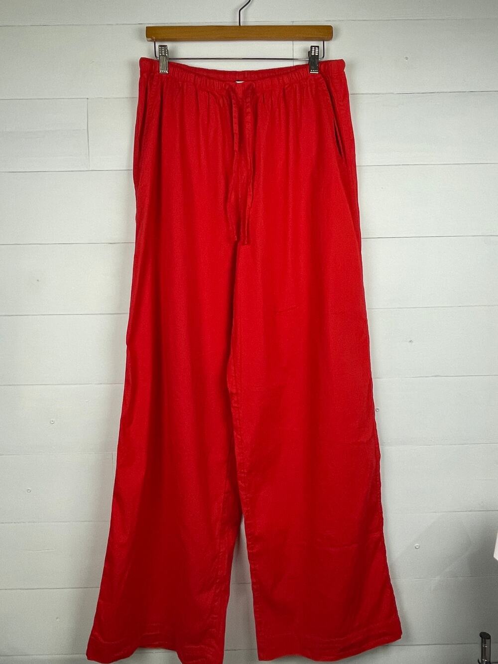 Athleta Paradise Mid Rise Wide Leg Linen Blend Pants Red Medium Tall MT 605966